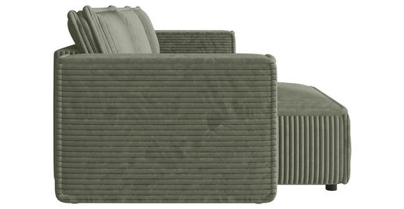 ECKSOFA Olivgrün Cord Zierkissen, Rückenkissen, Schlaffunktion, Rücken echt  - Schwarz/Olivgrün, MODERN, Kunststoff/Textil (350/168cm) - Xora