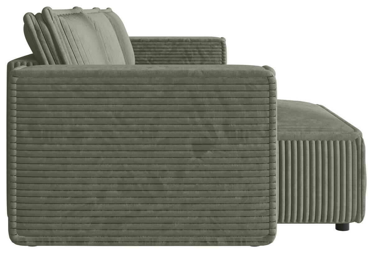 ECKSOFA Olivgrün Cord Zierkissen, Rückenkissen, Schlaffunktion, Rücken echt  - Schwarz/Olivgrün, MODERN, Kunststoff/Textil (350/168cm) - Xora