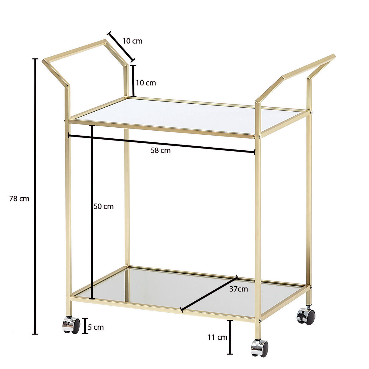 SERVIERWAGEN in Goldfarben  - Goldfarben, Modern, Glas/Kunststoff (73/37/78cm) - MID.YOU
