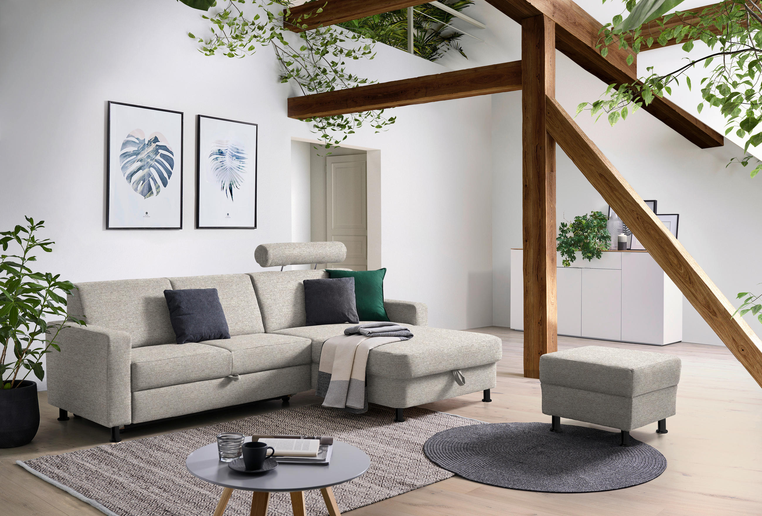 ECKSOFA in Webstoff Beige  - Beige/Schwarz, Design, Kunststoff/Textil (257/165cm) - Xora
