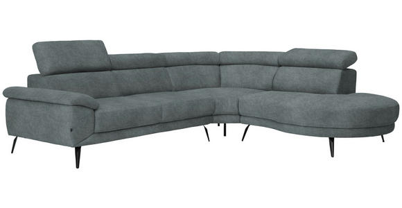 ECKSOFA in Samt Grau  - Schwarz/Grau, Design, Textil/Metall (299/264cm) - Novel