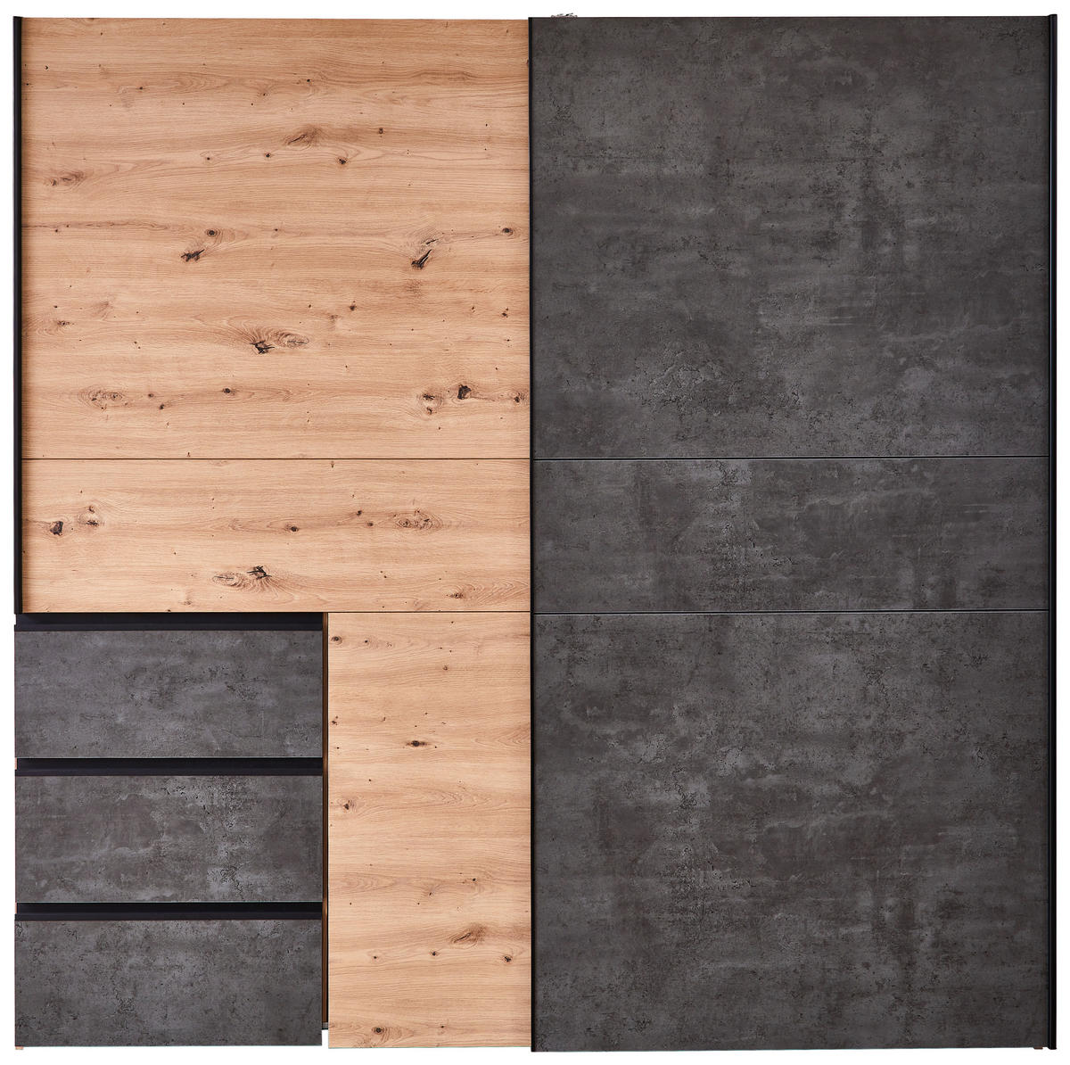 OMARA Z DRSNIMI VRATI, temno siva, hrast artisan  - temno siva/črna, Konvencionalno, kovina/umetna masa (170/200/61cm) - Carryhome