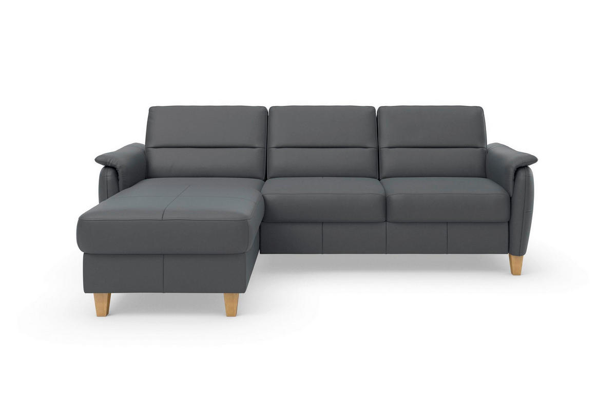 ROHOVÁ SEDAČKA, koža, čierna - čierna/farba duba, Basics, koža/drevo (163/244cm) - Sit & More