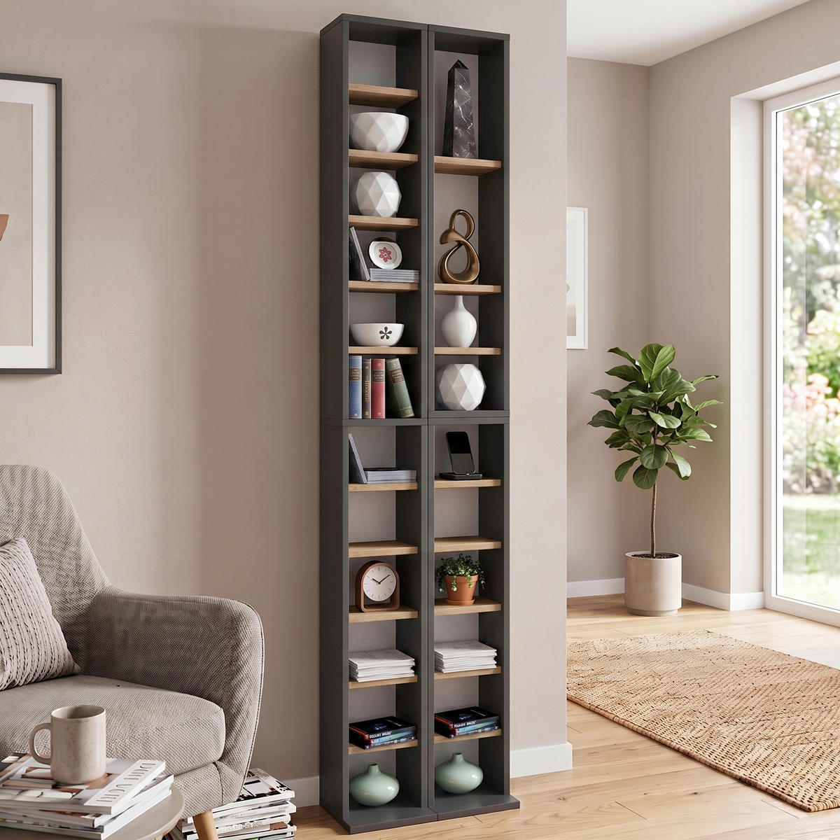 CD-REGAL - Honigeiche/Anthrazit, Design, Holzwerkstoff (42/183/20cm) - MID.YOU