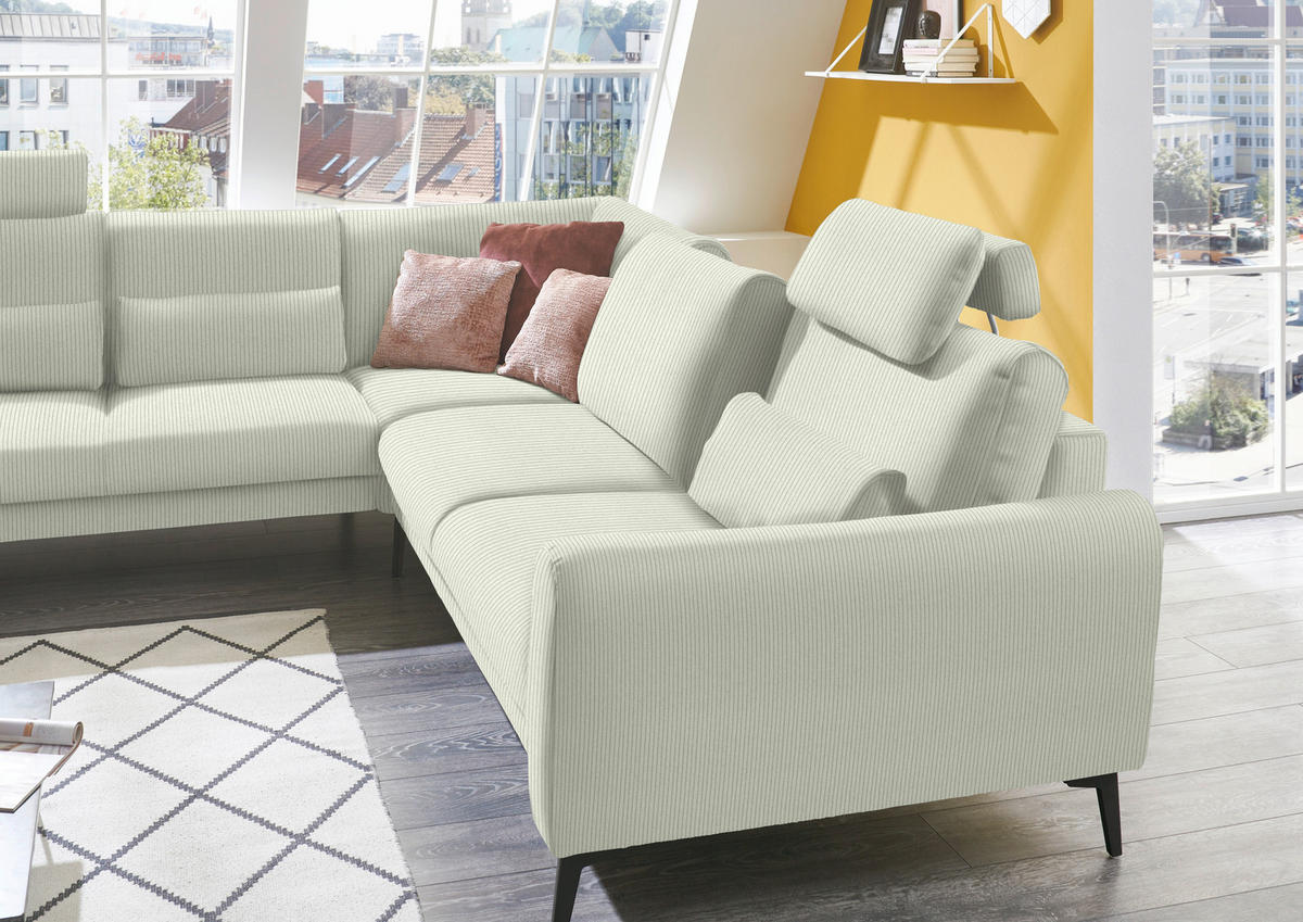 ECKSOFA in Velours, Feincord Creme  - Creme/Schwarz, Design, Textil/Metall (254/280cm) - Beldomo Style