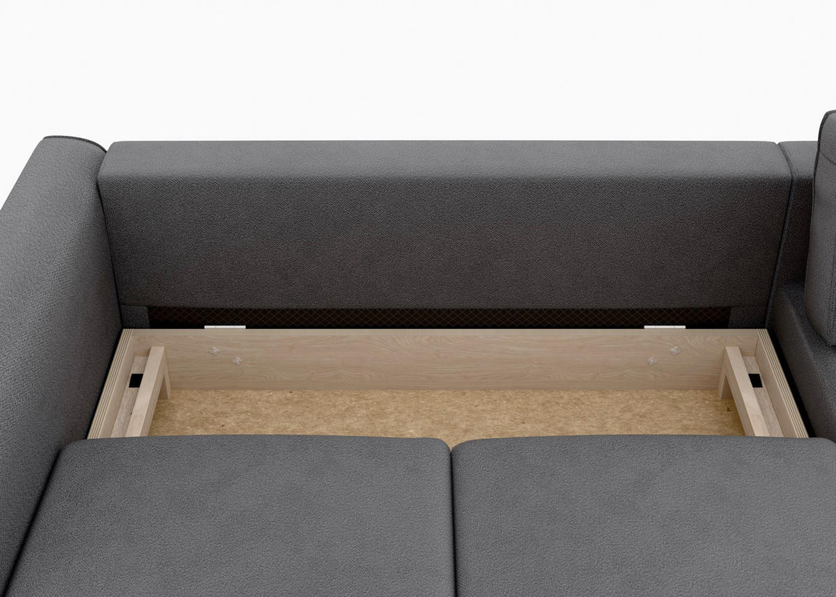 ECKSCHLAFSOFA  mit Bettkasten erhältlich, Sitzqualitäten, Schlafen auf Sitzhöhe, Bettfunktion erhältlich, Rücken echt, Armteil links, Armteil rechts Struktur Anthrazit  - Anthrazit/Schwarz, MODERN, Textil/Metall (232/161cm) - Trendmanufaktur