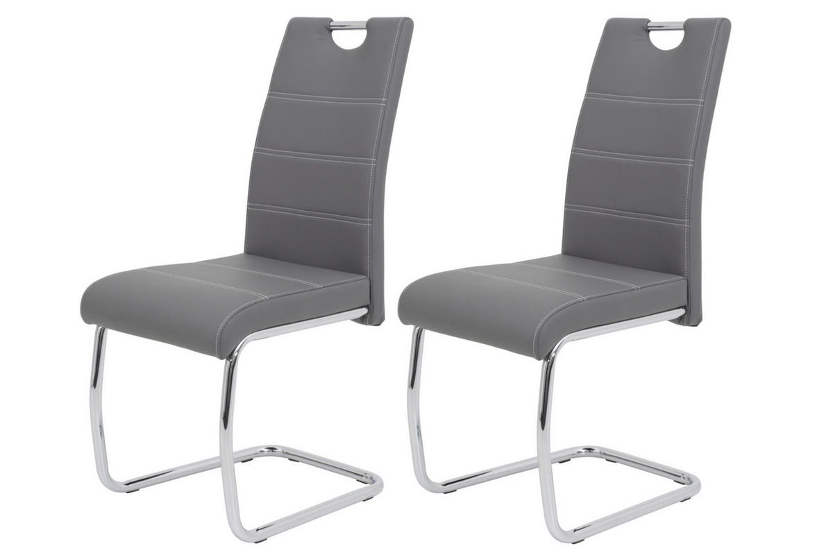 SCHWINGSTUHL-SET 2 Stück  in Stahl Lederlook  - Chromfarben/Weiß, MODERN, Textil/Metall (43/98/59cm) - MID.YOU