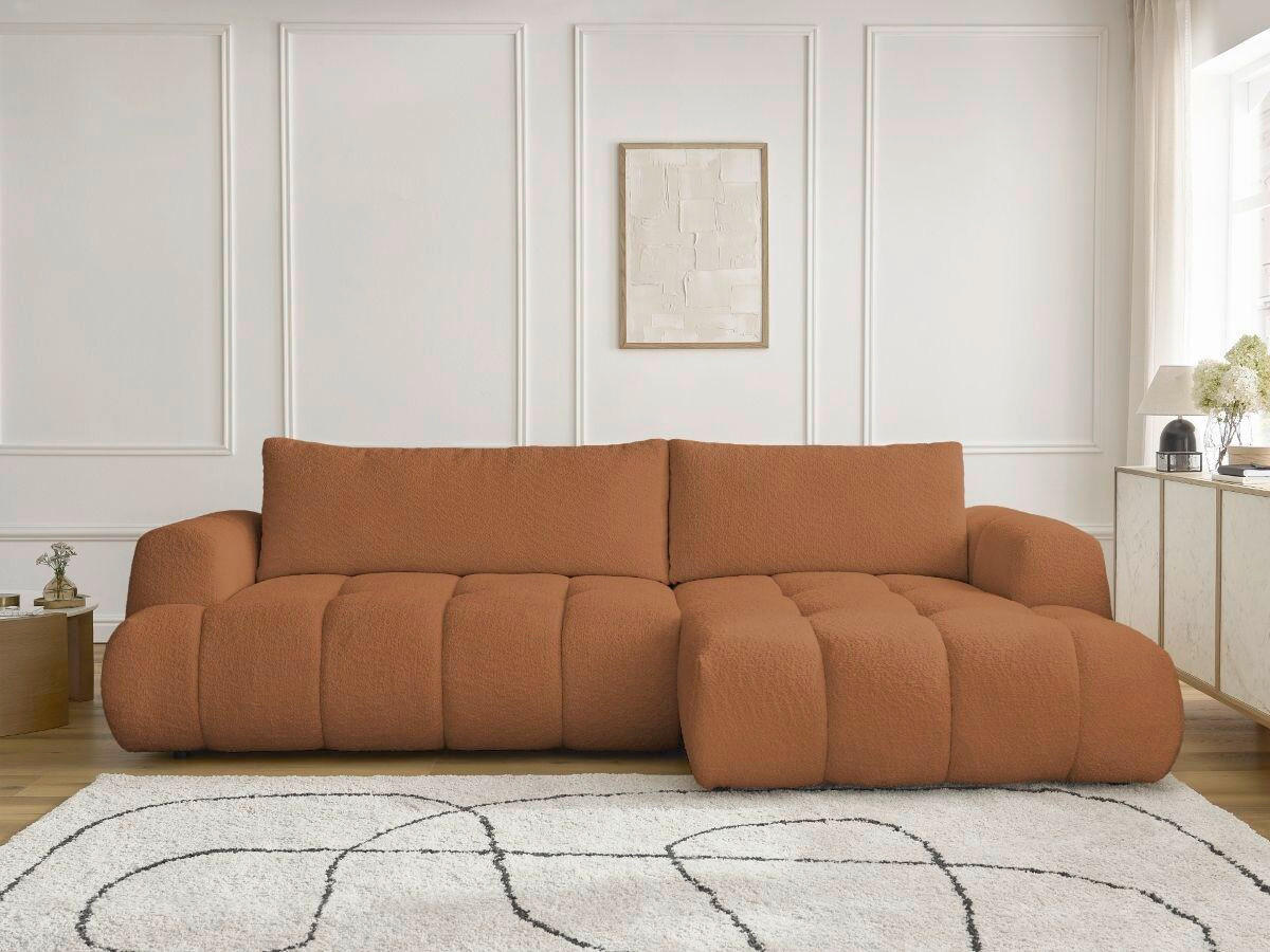 ECKSCHLAFSOFA FUJI Bouclé Orange  inkl.  - Schwarz/Orange, MODERN, Kunststoff/Textil (292/160cm)