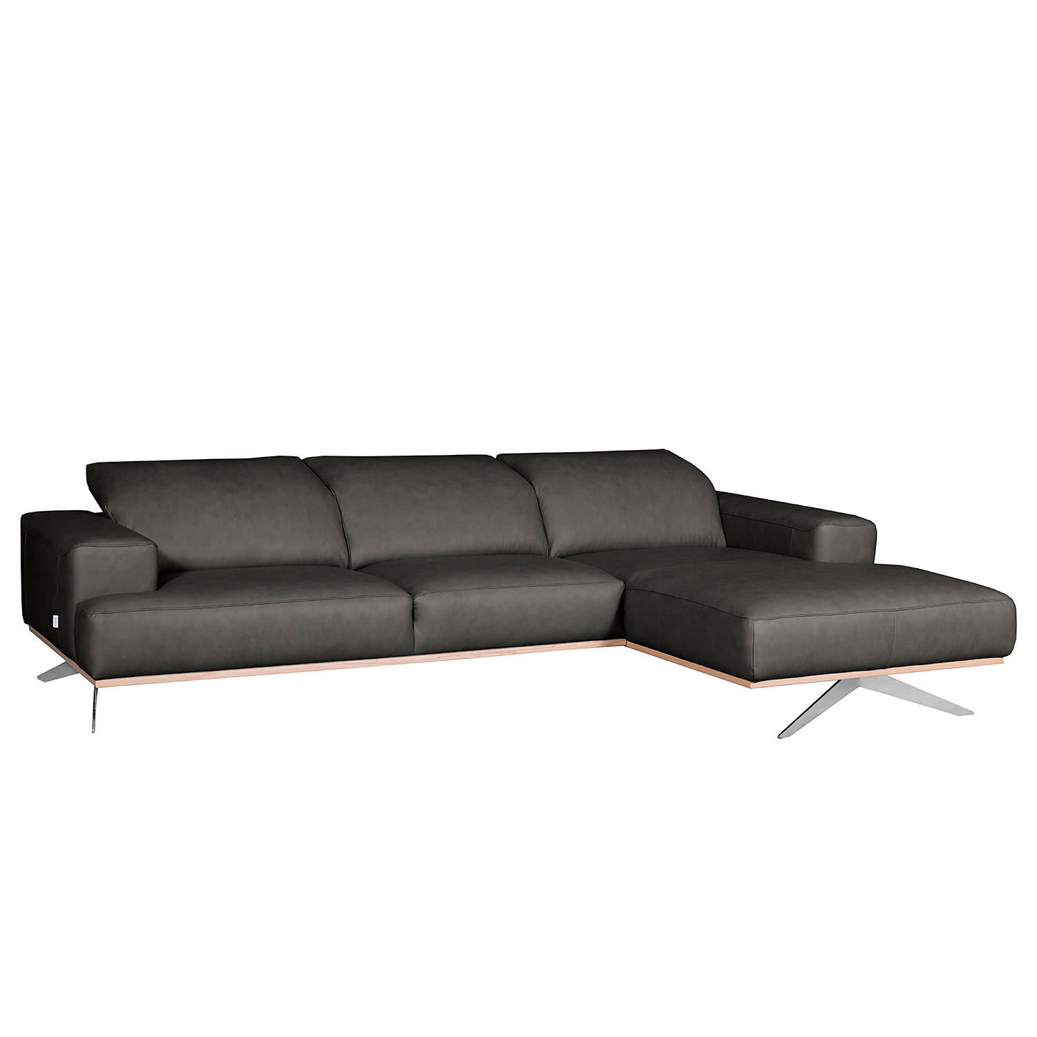 ECKSOFA  in Echtleder Schwarz  295/187 cm  - Chromfarben/Schwarz, Design, Leder/Metall (295/187cm) - Livetastic