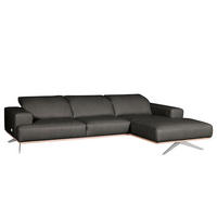ECKSOFA  in Echtleder Schwarz  295/187 cm  - Chromfarben/Schwarz, Design, Leder/Metall (295/187cm) - Livetastic