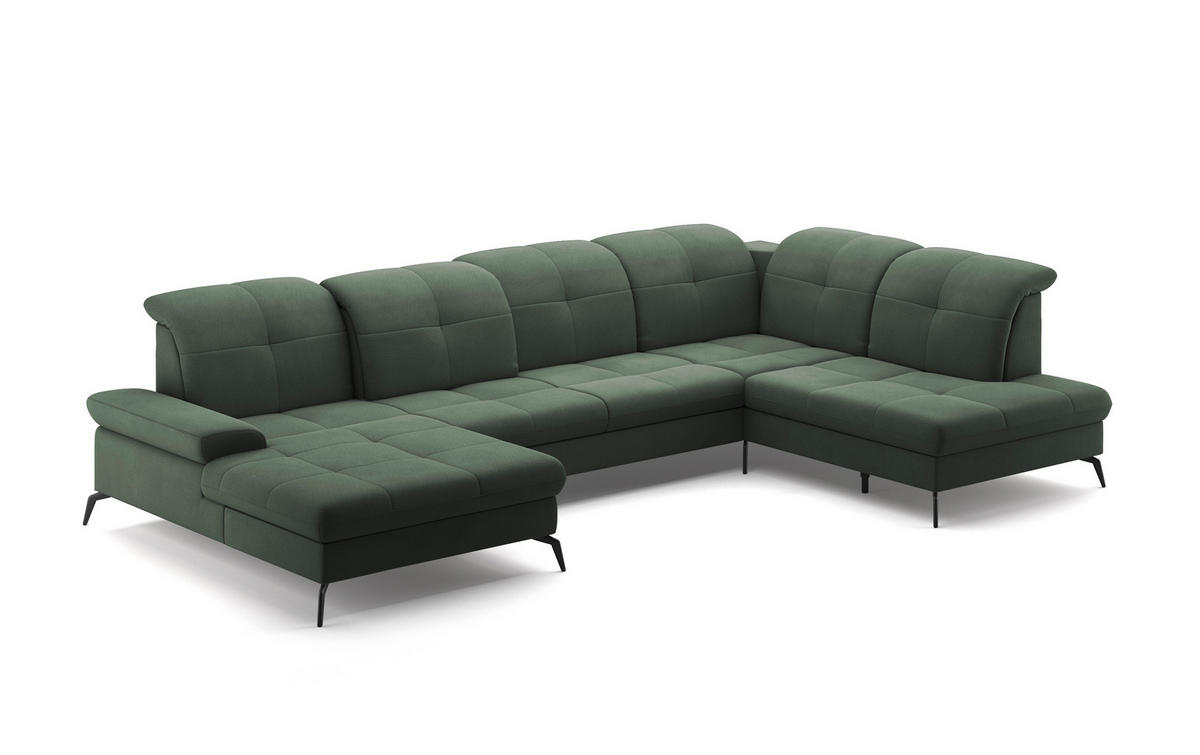 WOHNLANDSCHAFT in Flachgewebe Grün  - Schwarz/Grün, Konventionell, Textil/Metall (185/357/231cm) - Sit & More