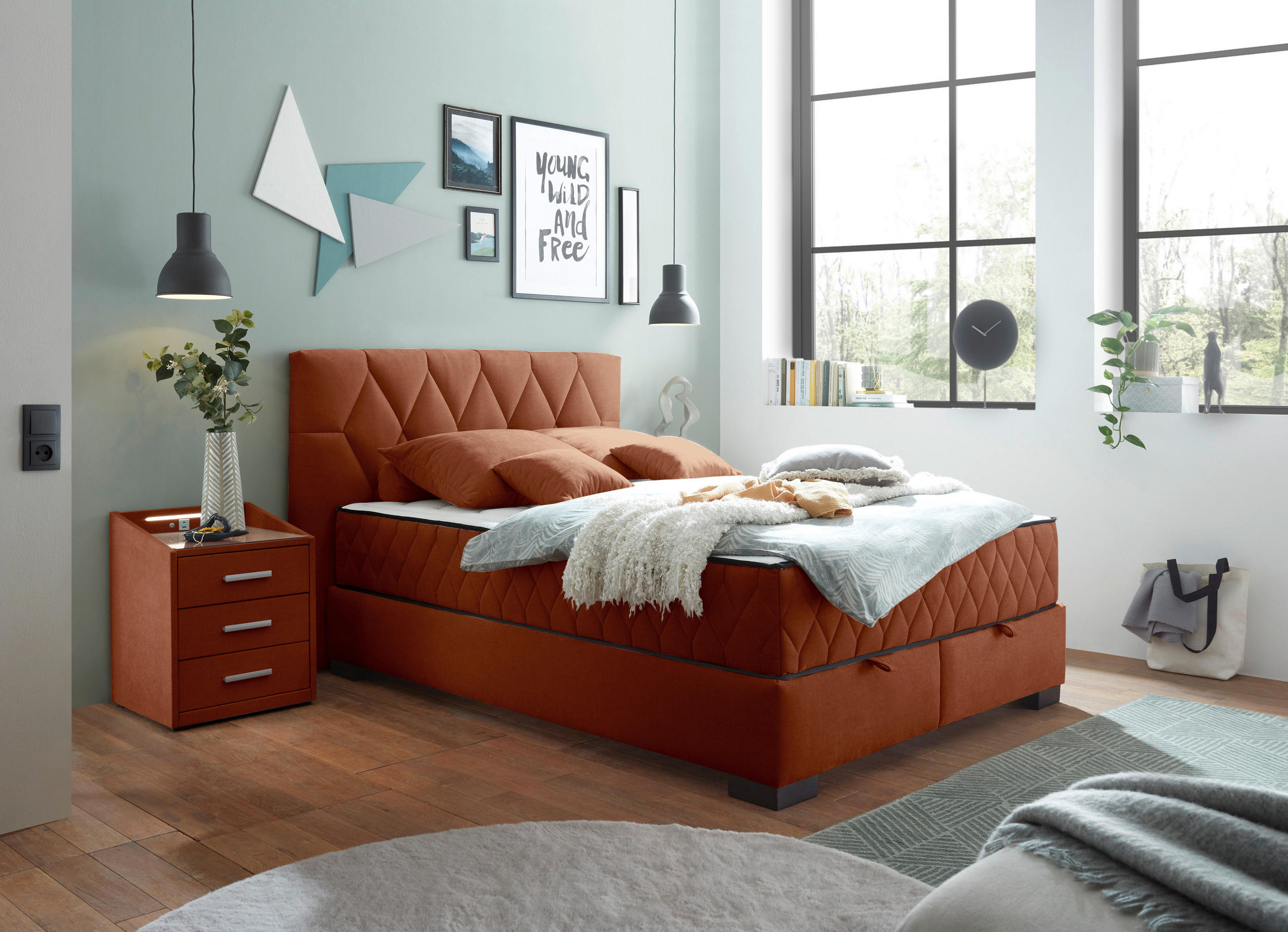 BOXBETT 140/200 cm  in Cognac  - Cognac/Schwarz, Modern, Holzwerkstoff/Kunststoff (140/200cm) - MID.YOU