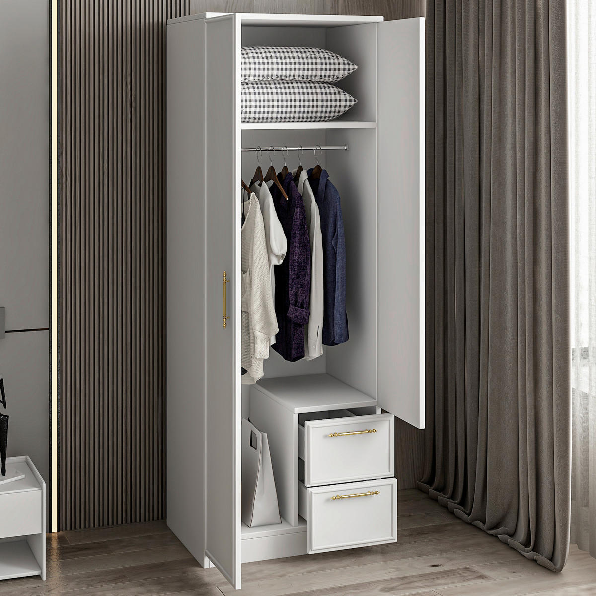 KLEIDERSCHRANK 60/172/45 cm,  in Weiß, 2-türig  - Goldfarben/Weiß, Design, Holzwerkstoff/Metall (60/172/45cm) - Livetastic