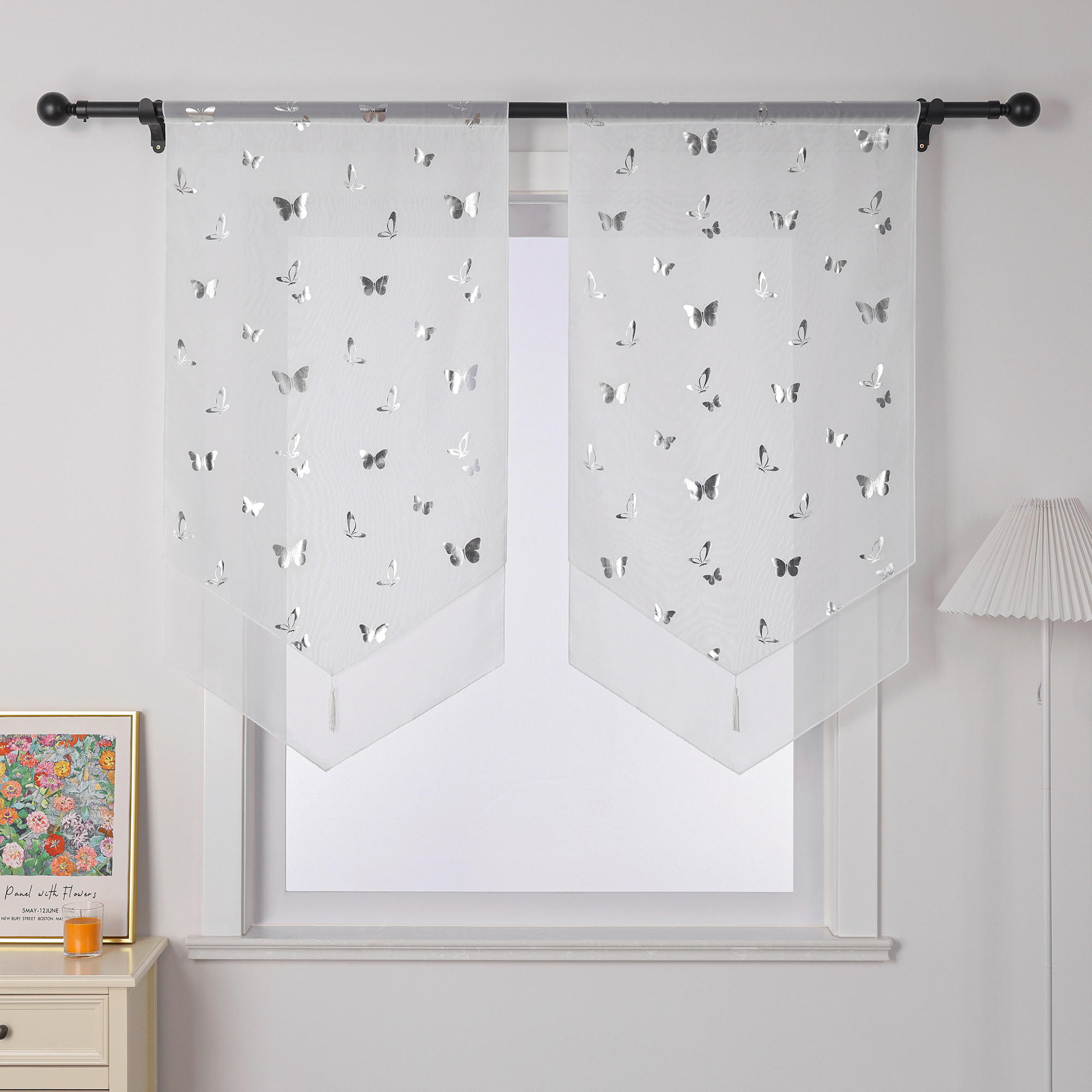 SCHEIBENGARDINE   40/90 cm   - Weiß Hochglanz/Silberfarben, Basics, Textil (40/90cm)