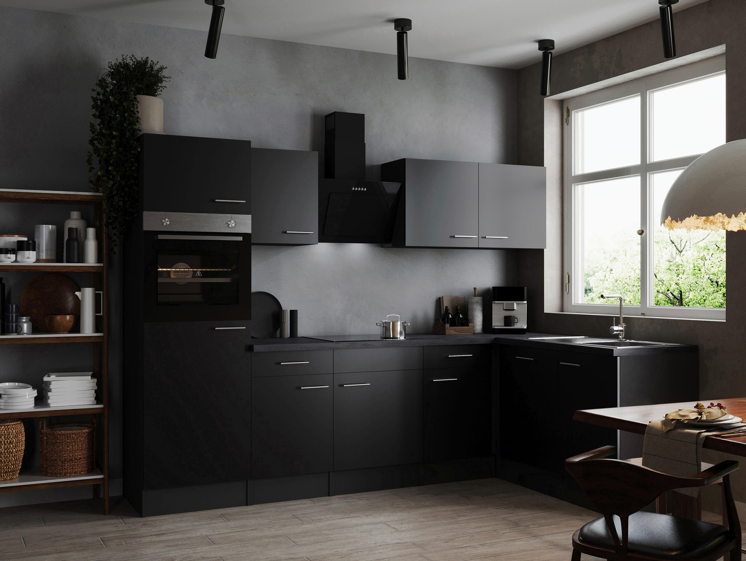 HÖRNKÖK 280/172 cm  i grå, svart  - silver/grå, Design, metall/trämaterial (280/172cm) - Respekta