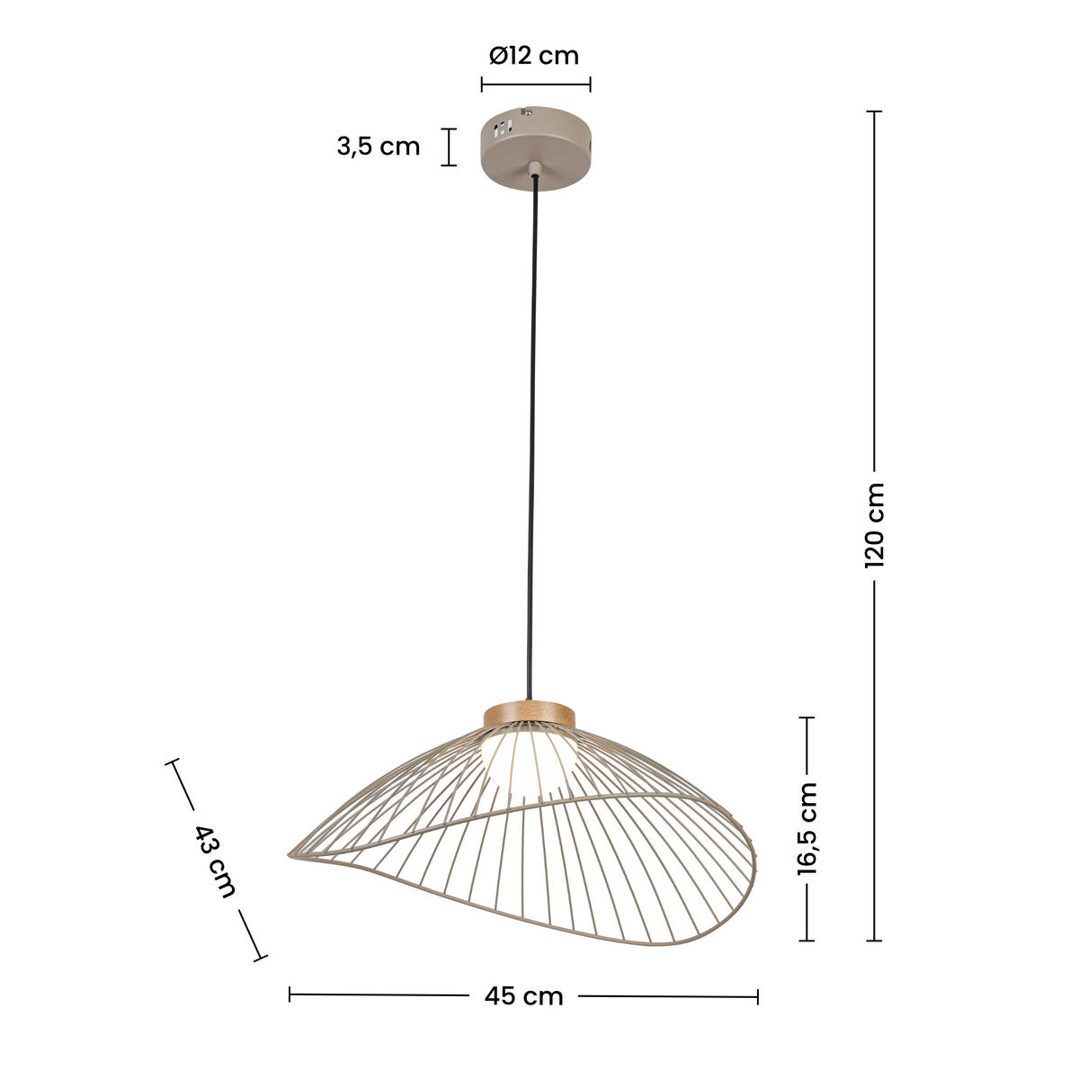 HÄNGELEUCHTE 45/43/22,5 cm  - Sandfarben/Naturfarben, Trend, Holz/Kunststoff (45/43/22,5cm) - Collett's Monde