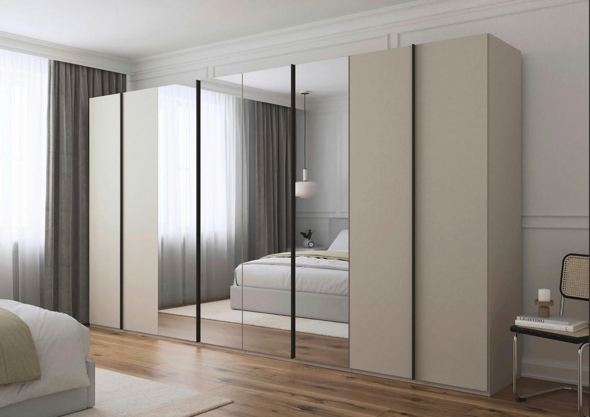 DREHTÜRENSCHRANK 400/235/61 cm,  in Champagner, 8-türig  - Champagner/Graphitfarben, Basics, Glas/Holzwerkstoff (400/235/61cm) - Novel