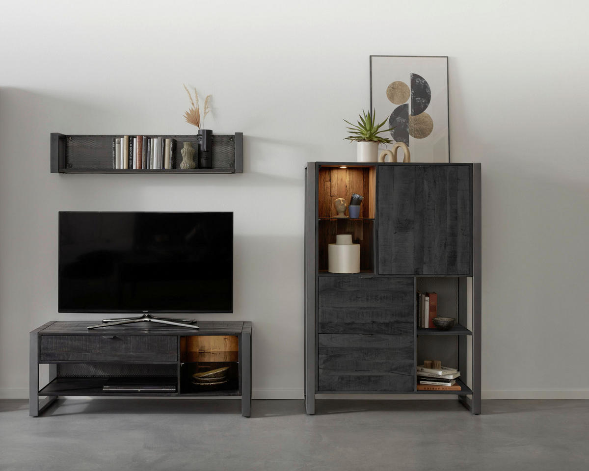 COMODĂ JOASĂ 129/49/40 cm  - antracit/negru, Basics, lemn/metal (129/49/40cm) - Livetastic