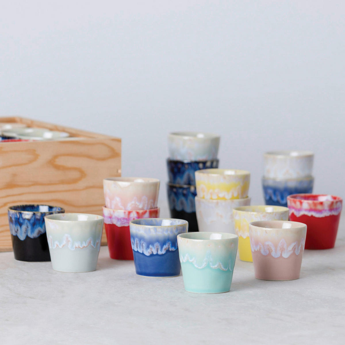 TASSENSET GRESPRESSO 8-teilig  - Blau, Basics, Keramik/Holz - Costa Nova