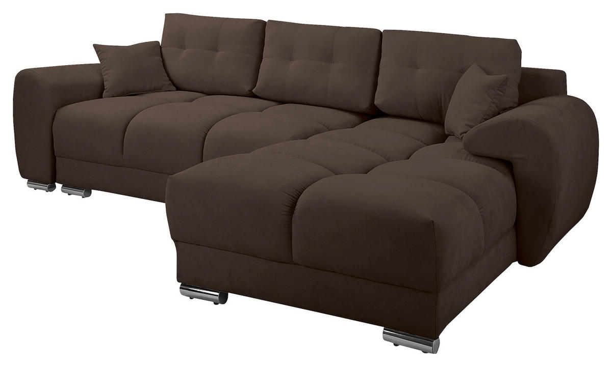 ECKSOFA in Mikrofaser Braun  - Silberfarben/Braun, Design, Textil/Metall (256/175cm) - Livetastic