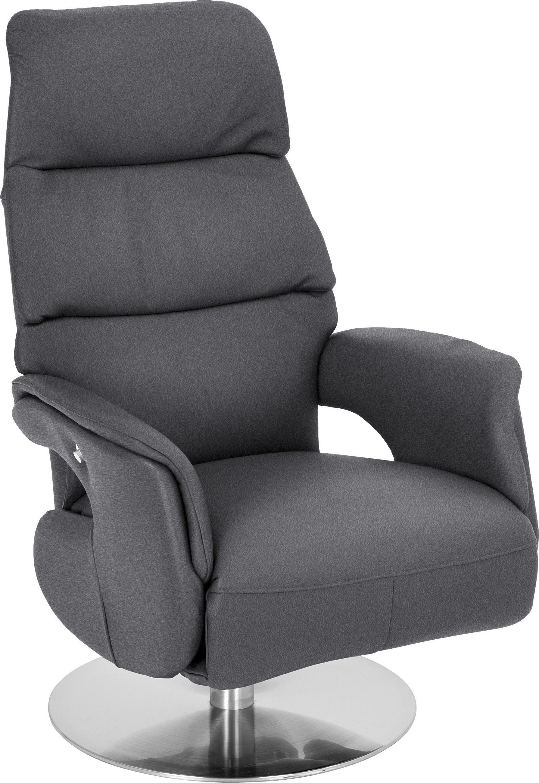 RELAXSESSEL Echtleder Relaxfunktion    - Grau, Design, Leder/Metall (71/112/80cm) - Welnova