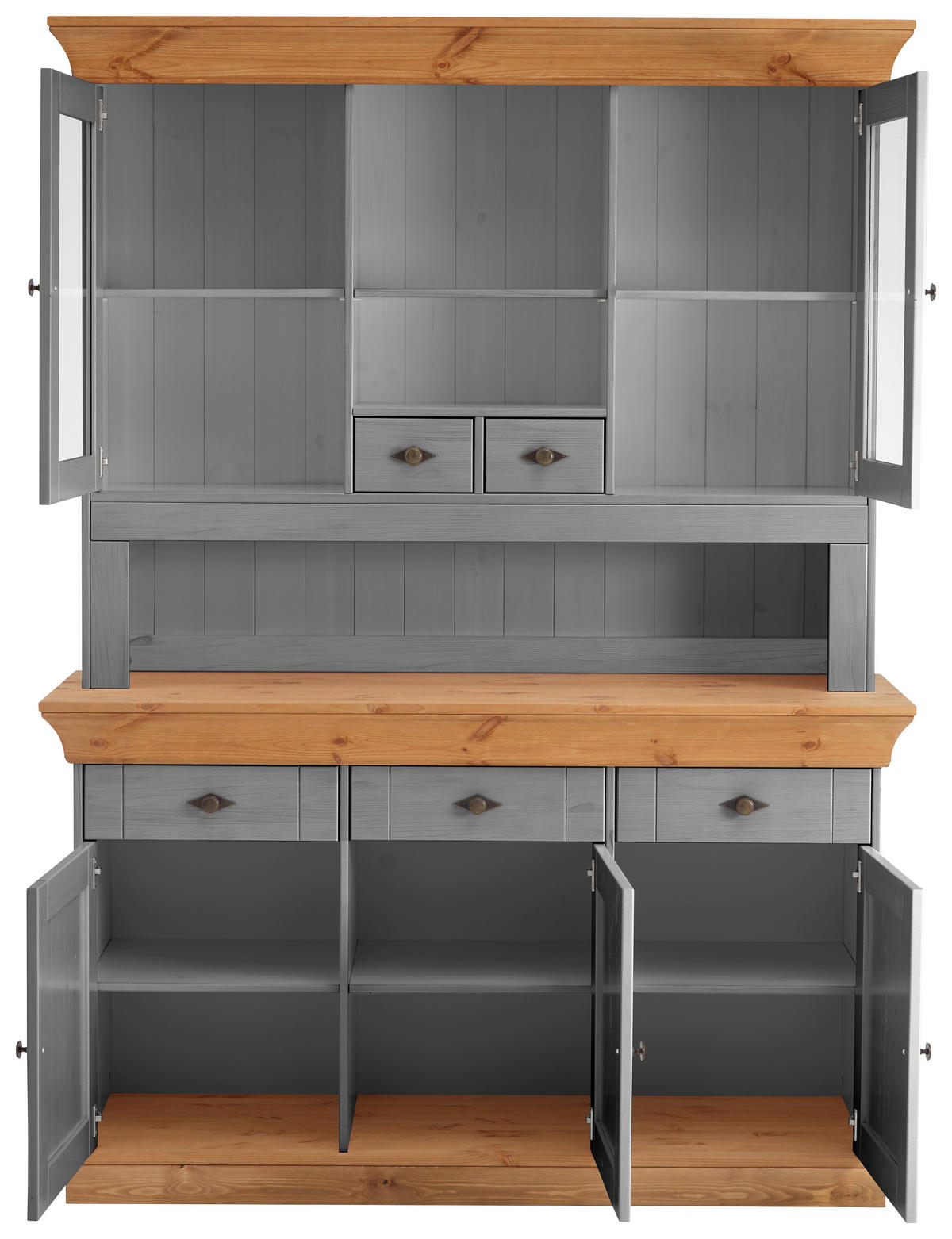 BUFFET 143/197/45 cm  in Grau, Laugenfarbig  - Laugenfarbig/Grau, ROMANTIK / LANDHAUS, Glas/Holz (143/197/45cm) - Boxxx