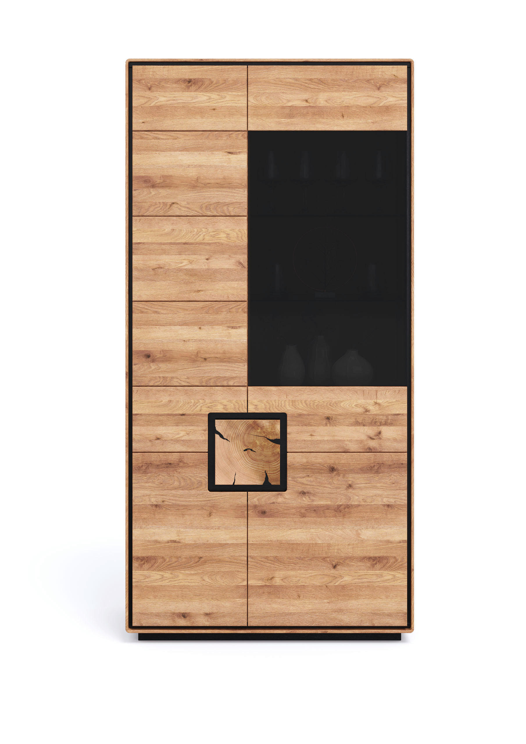 Livetastic Vitrine Schwarz, Wildeiche 100 cm
