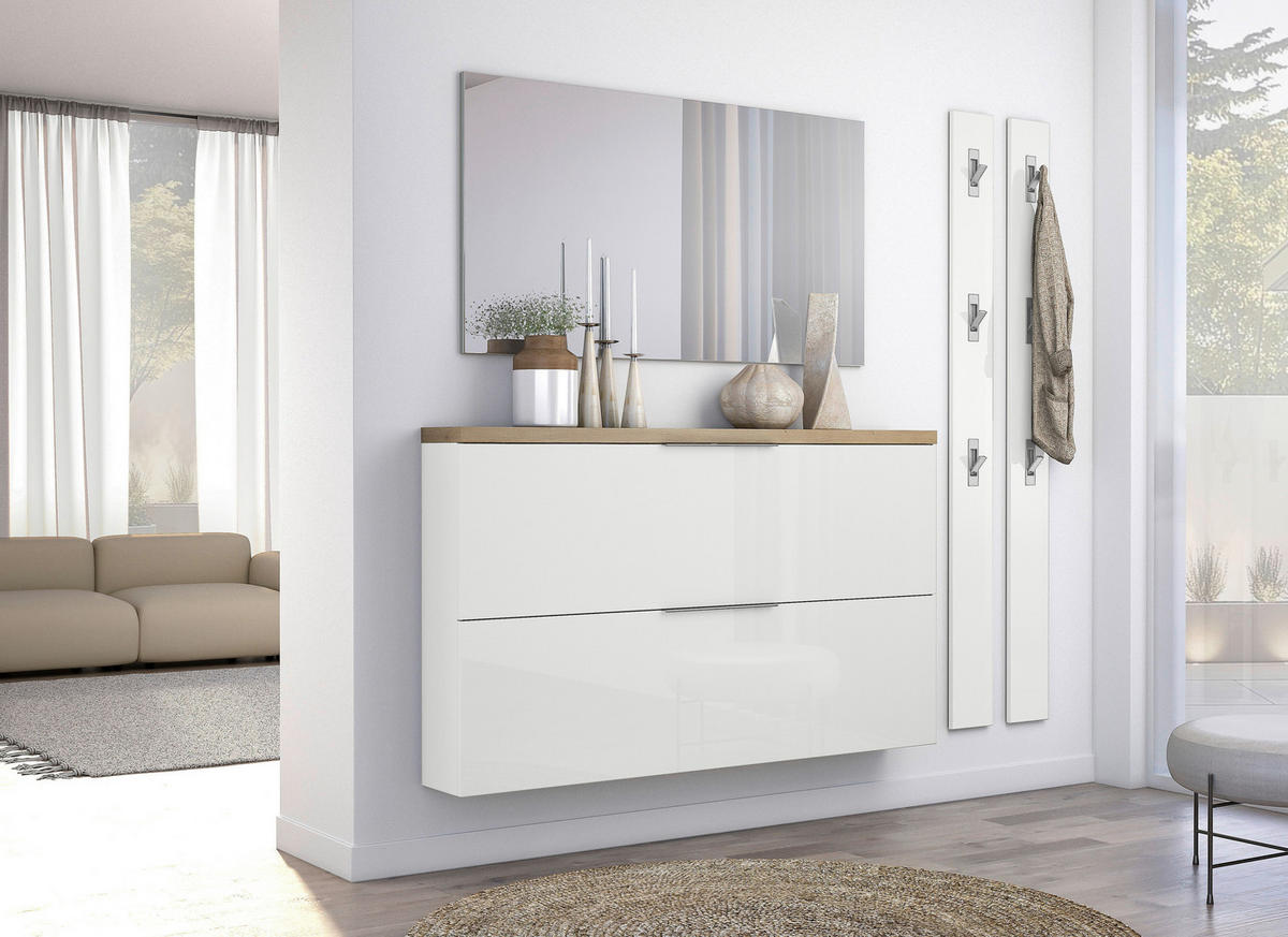 HÄNGESCHUHSCHRANK Weiß Hochglanz, Eichefarben  - Eichefarben/Weiß Hochglanz, Design, Holzwerkstoff/Metall (140/82/19cm) - Xora