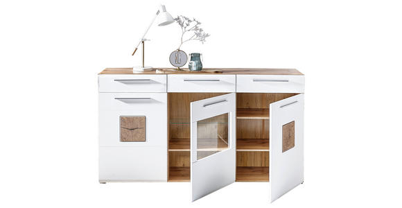 SIDEBOARD  in 180/98/43 cm  - Chromfarben/Eichefarben, KONVENTIONELL, Glas/Holz (180/98/43cm) - Hom`in