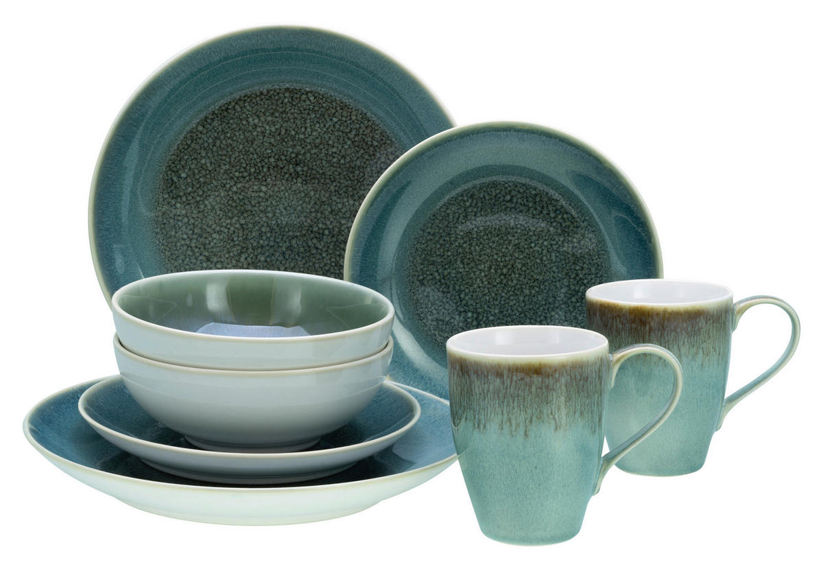 KOMBINOVANÝ SERVIS, 8-dielne, kamenina - biela/zelená, Basics, keramika - Creatable