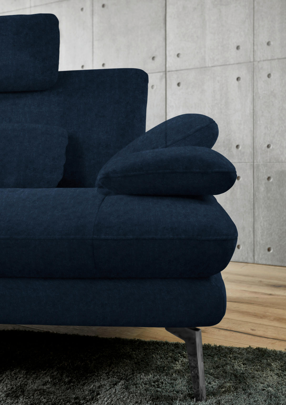 ECKSOFA in Velours Dunkelblau  - Schwarz/Dunkelblau, Design, Textil/Metall (184/284cm) - Dieter Knoll
