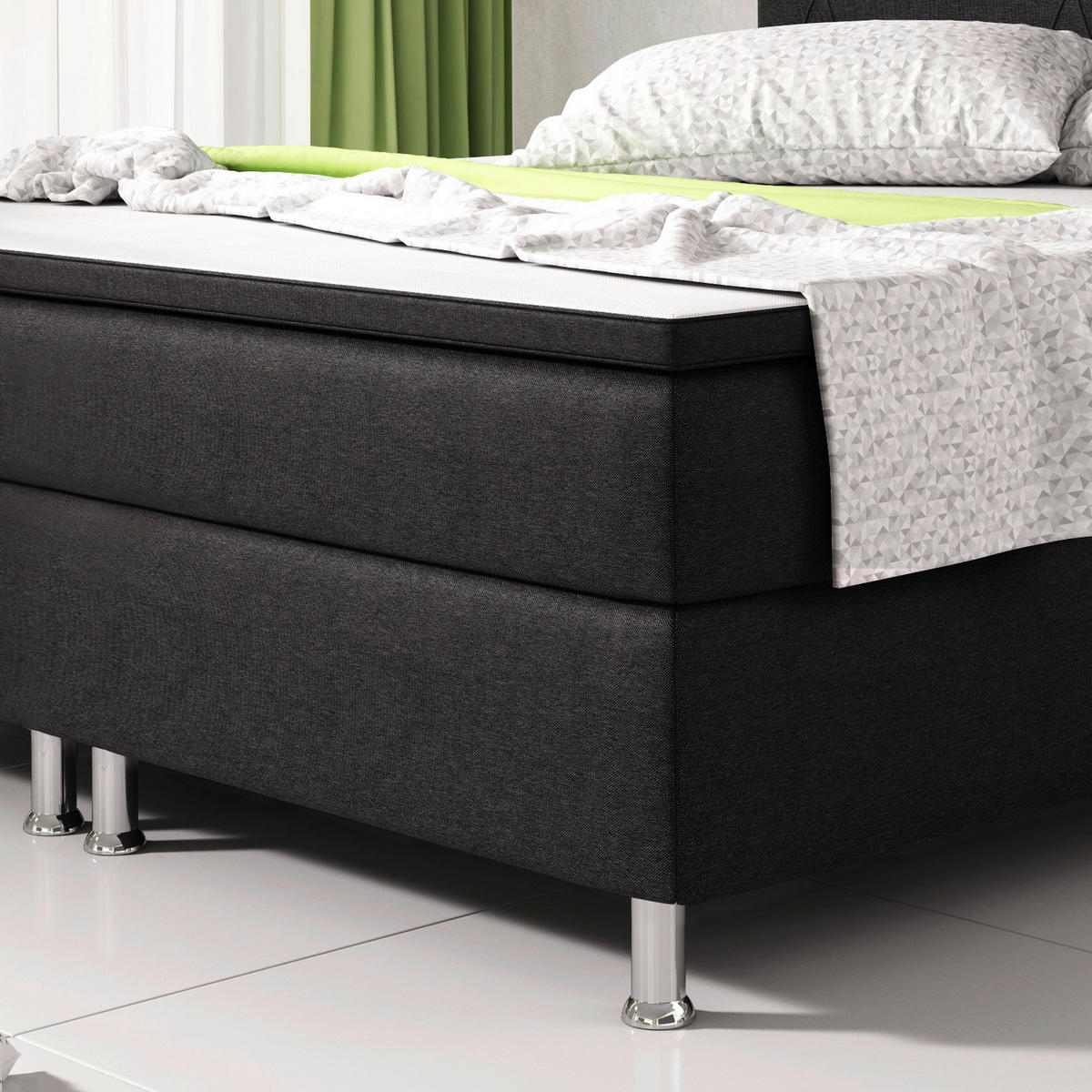 BOXSPRINGBETT 180/200 cm  in Schwarz  - Silberfarben/Schwarz, KONVENTIONELL, Textil/Metall (180/200cm) - MID.YOU
