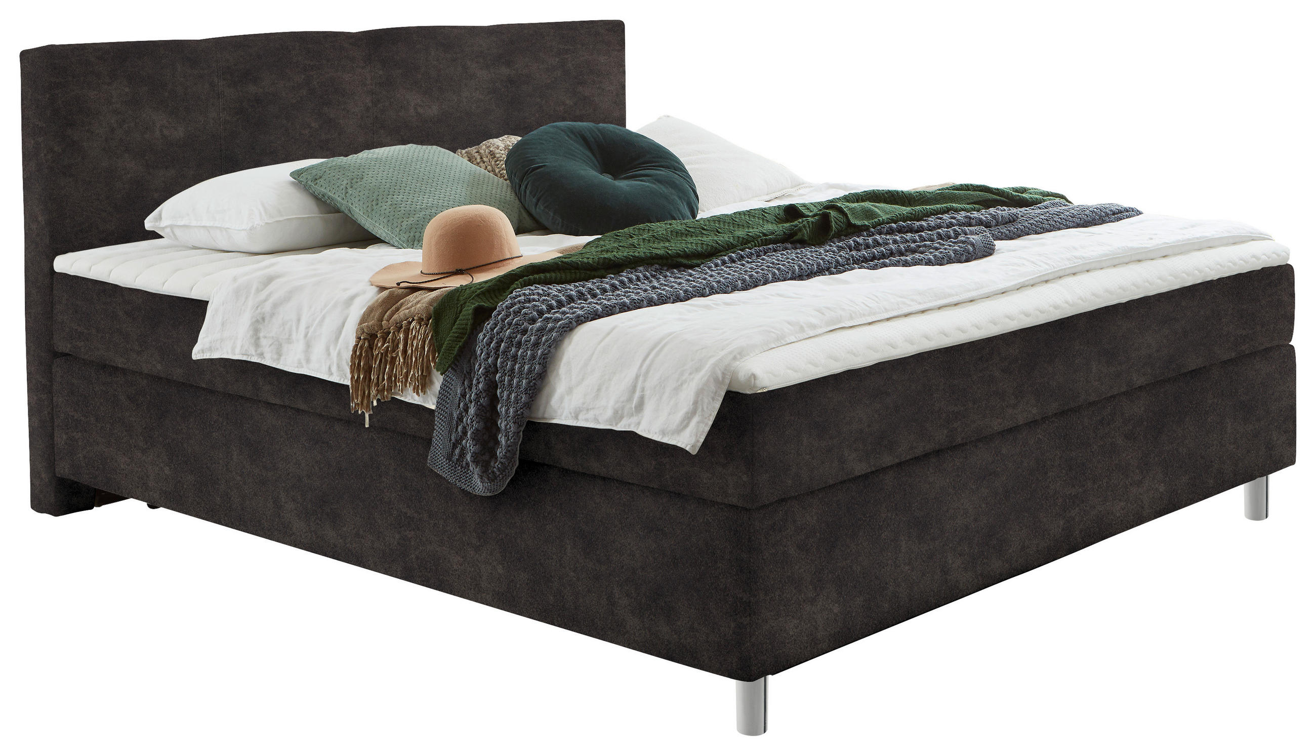 BOXSPRINGBETT 140/200 cm  in Graubraun  - Chromfarben/Graubraun, KONVENTIONELL, Kunststoff/Textil (140/200cm) - Hom`in