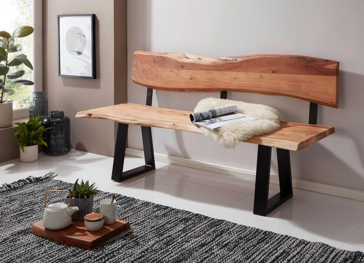SITZBANK in Holz Akaziefarben  - Schwarz/Akaziefarben, Design, Holz/Metall (180/86/60cm) - MID.YOU