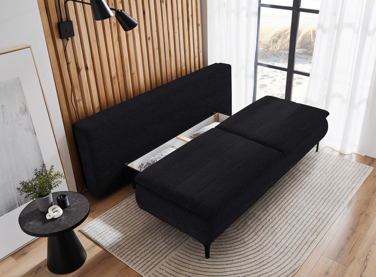 BOXSPRINGSOFA in Flachgewebe Schwarz  - Schwarz, KONVENTIONELL, Textil/Metall (204/93/100cm) - Novel