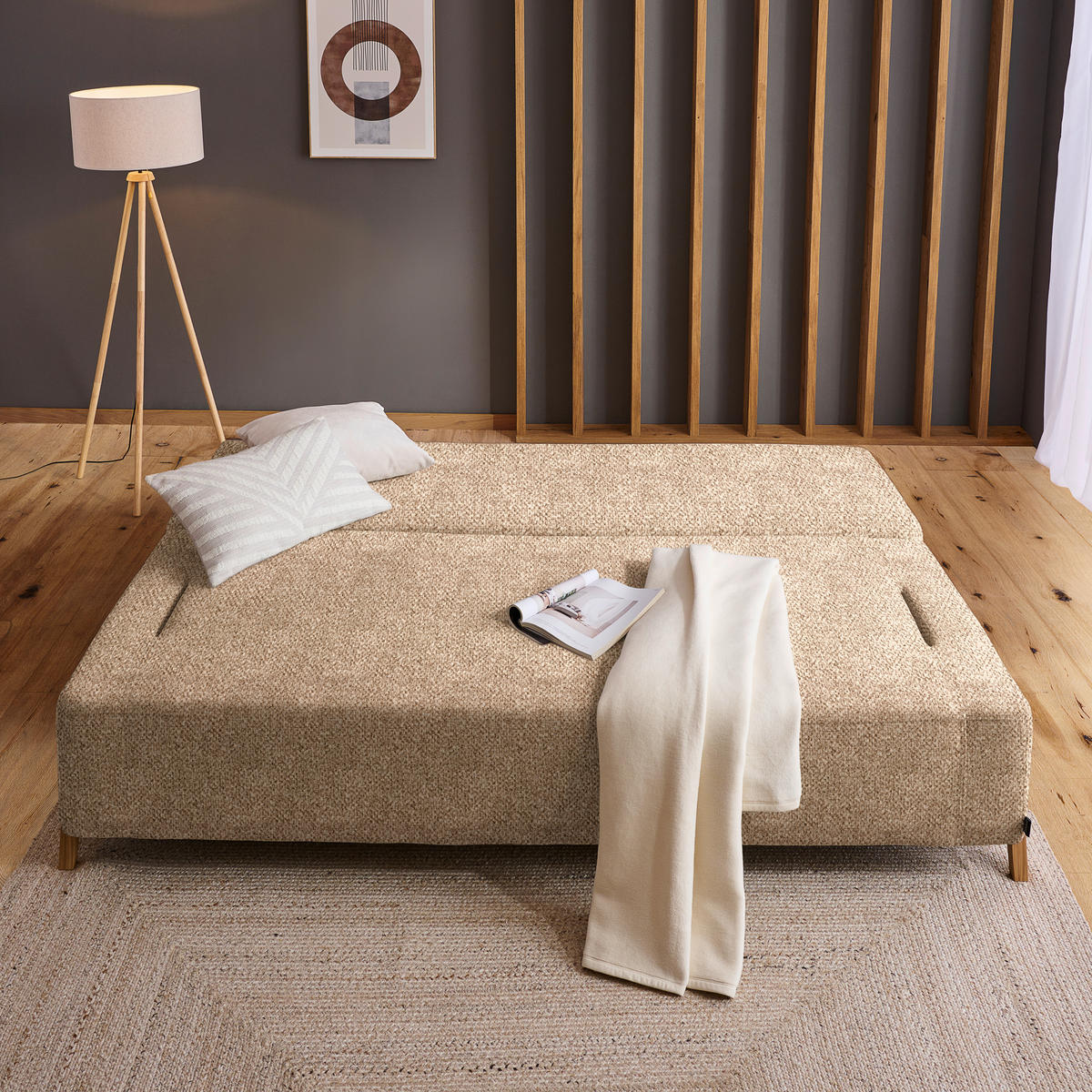 SCHLAFSOFA in Holz, Textil Hellbraun  - Hellbraun/Naturfarben, Design, Holz/Textil (211/88/102cm) - Niels Andersson