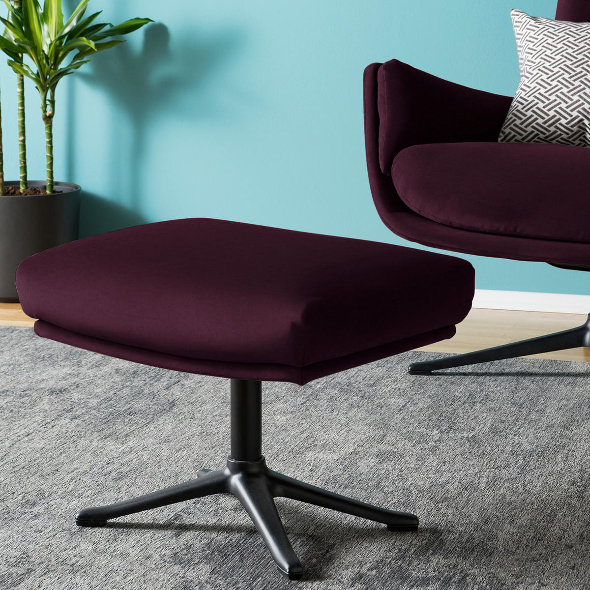 HOCKER in Textil Brombeere  - Brombeere/Schwarz, Design, Textil/Metall (51/37/41cm) - home24