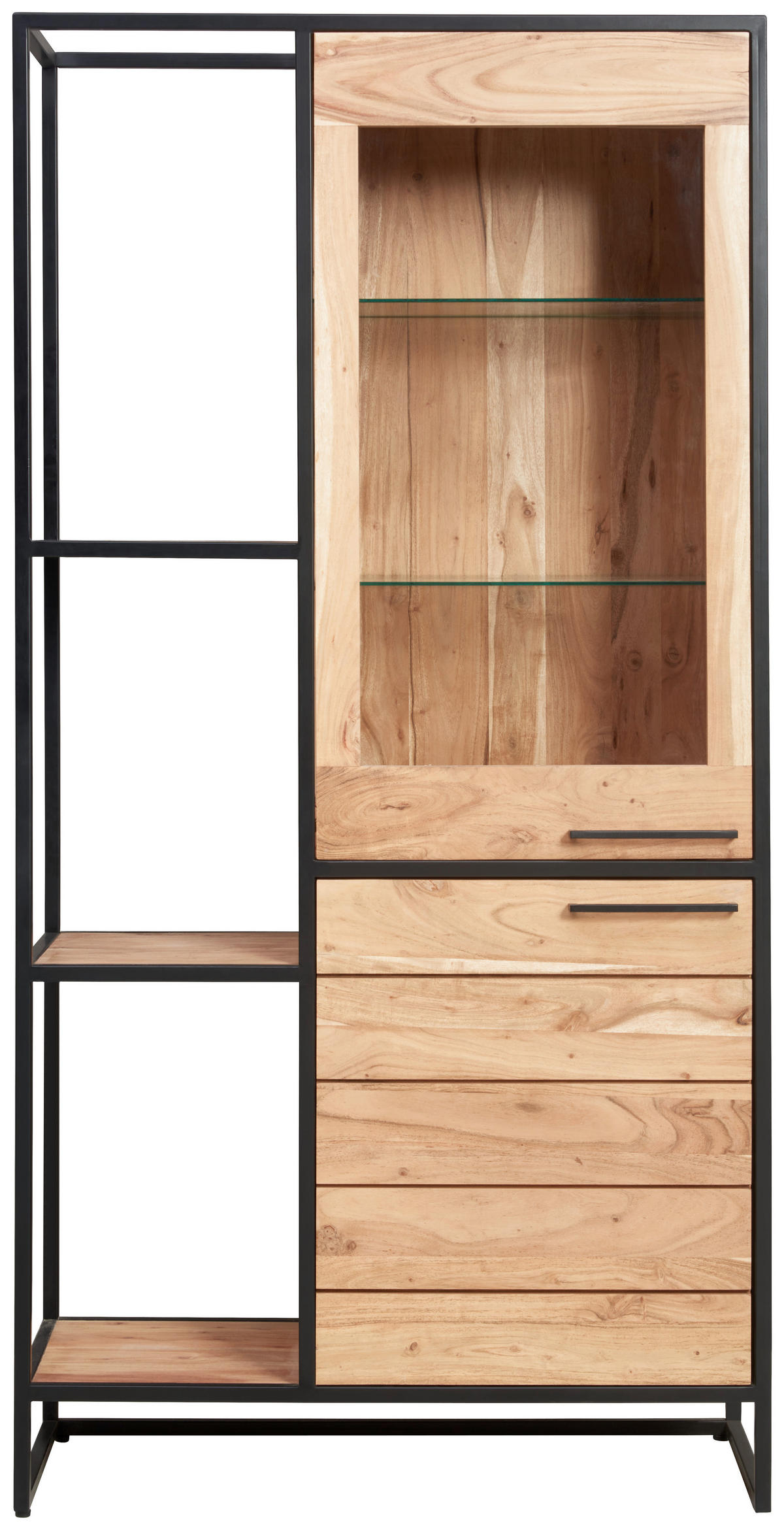 VITRINE in massiv Akazie Honig, Schwarz  - Schwarz/Honig, Design, Glas/Holz (93/184/42cm) - MID.YOU