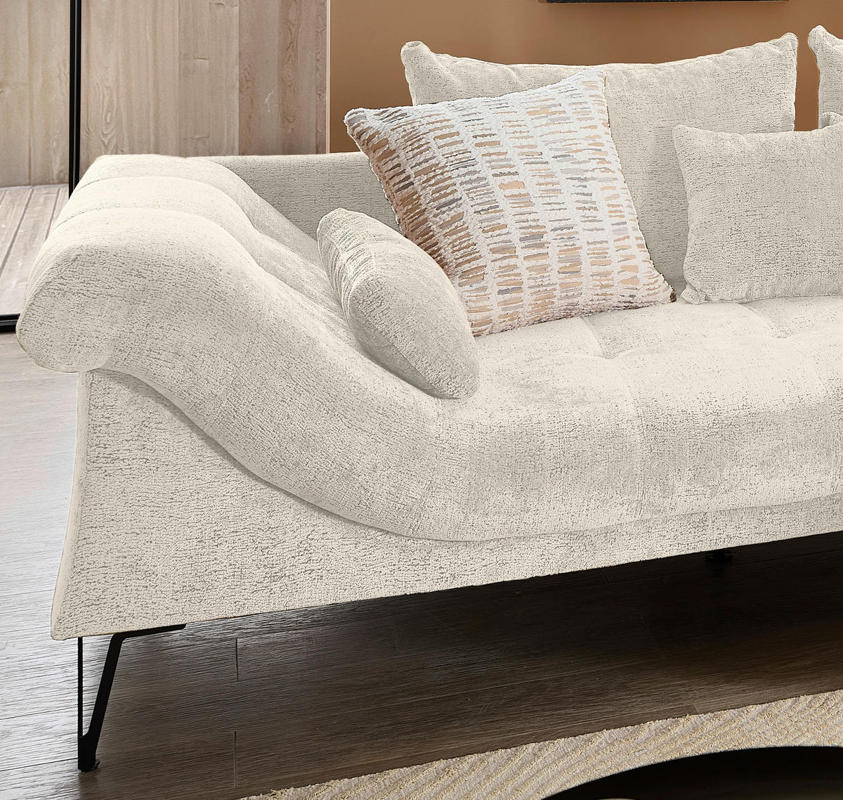 ECKSOFA GARDA in Chenille Creme  310/192 cm  - Creme/Schwarz, KONVENTIONELL, Textil/Metall (310/192cm) - Livetastic