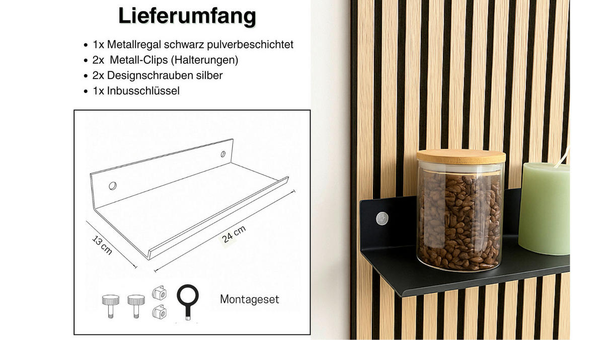 AKUSTIKPANEEL  - Schwarz, Basics, Metall (24/13/8,5cm)