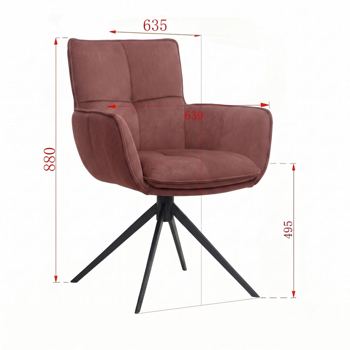 ARMLEHNSTUHL  Sitzfläche 360° drehbar, inklusive Armlehnen, automatische Rückholfunktion Webstoff  Rot  - Rot/Schwarz, Design, Textil/Metall (63/88,5/64cm) - Novel