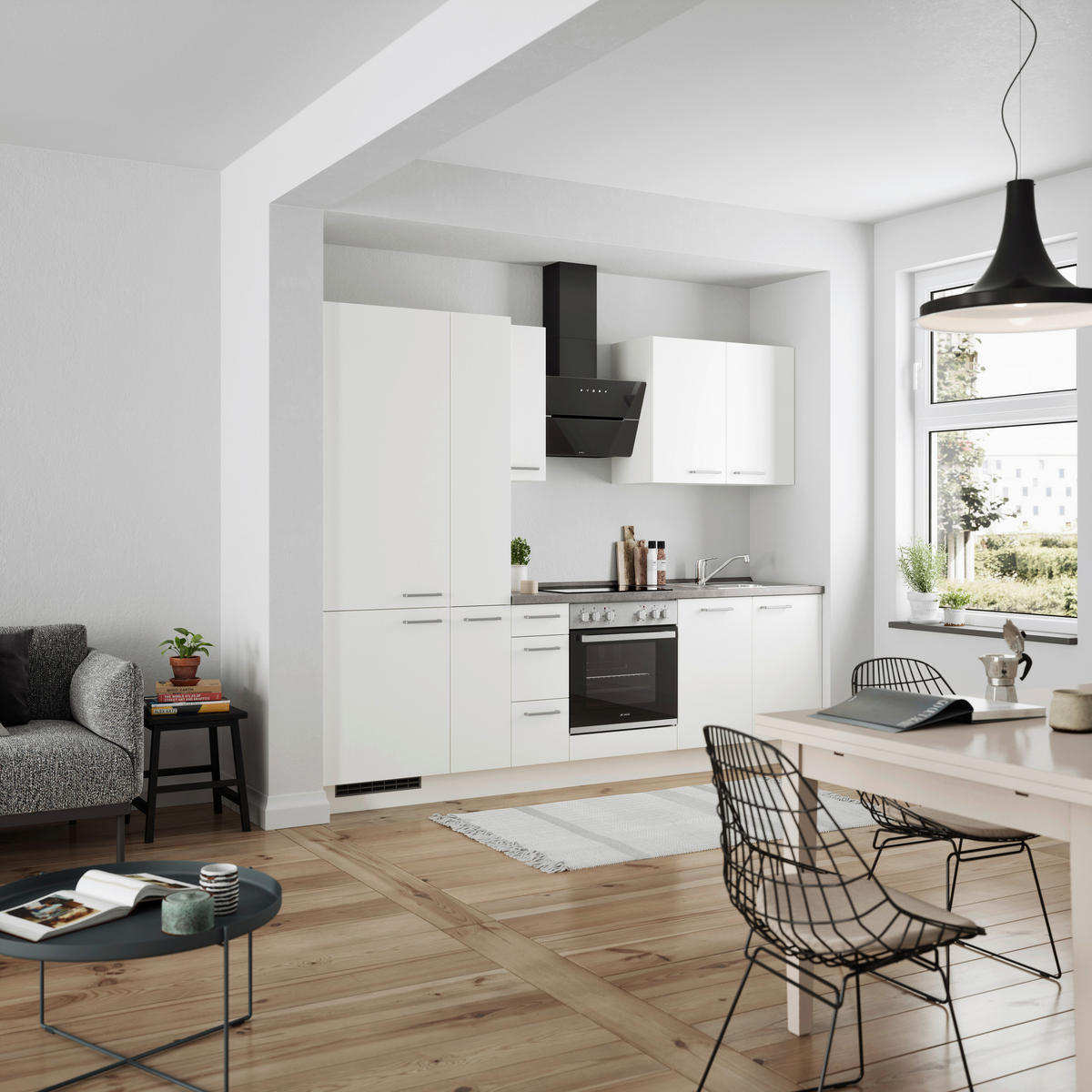 BUCĂTĂRIE FĂRĂ ELECTROCASNICE  - alb/culoare inox, Modern, metal/material pe bază de lemn (270cm) - Nobilia