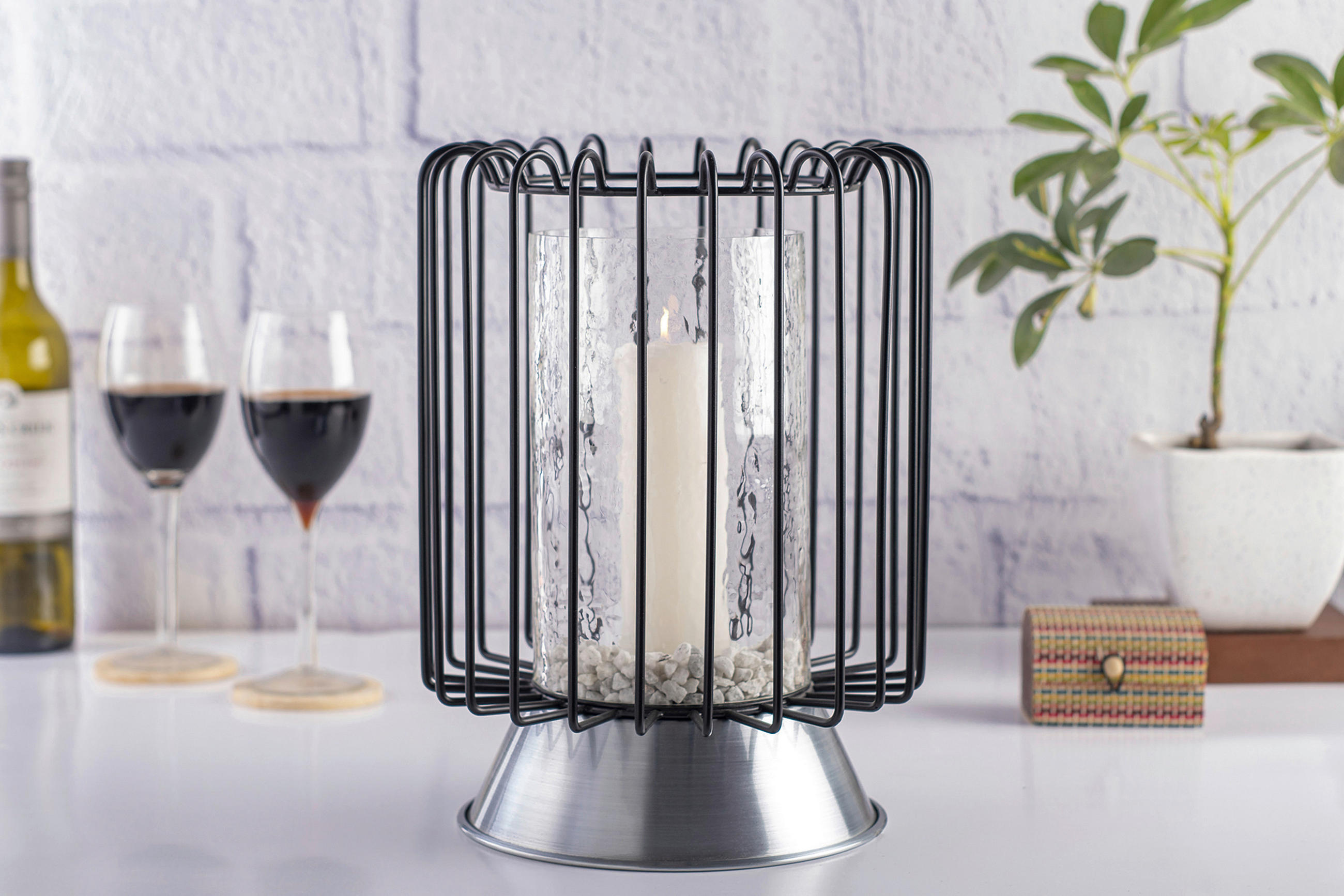 LJUSSTAKE  - svart/guldfärgad, Trend, metall/glas (22.5/22.5/31cm) - Kayoom