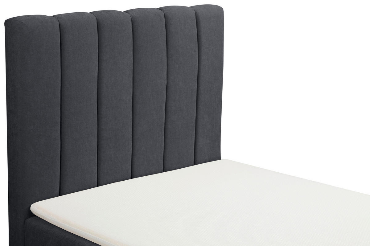 BOXBETT 100/200 cm,  in Anthrazit, Matratze, gepolstertes Kopfteil, Bettkasten, Topper, H3 = fest  - Anthrazit/Schwarz, Basics, Kunststoff/Textil (100/200cm) - Chameo