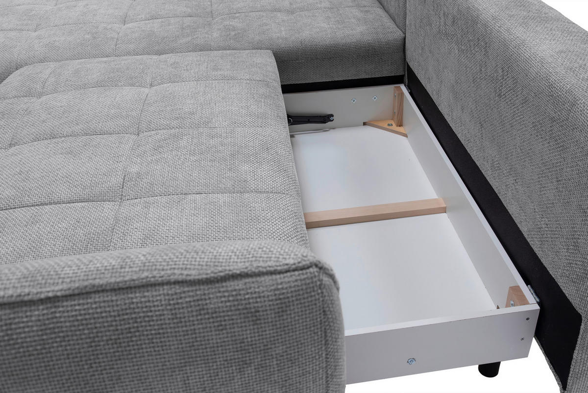 ECKSOFA SAMOA Grau Struktur  - Schwarz/Grau, Design, Textil/Metall (187/282cm) - Livetastic