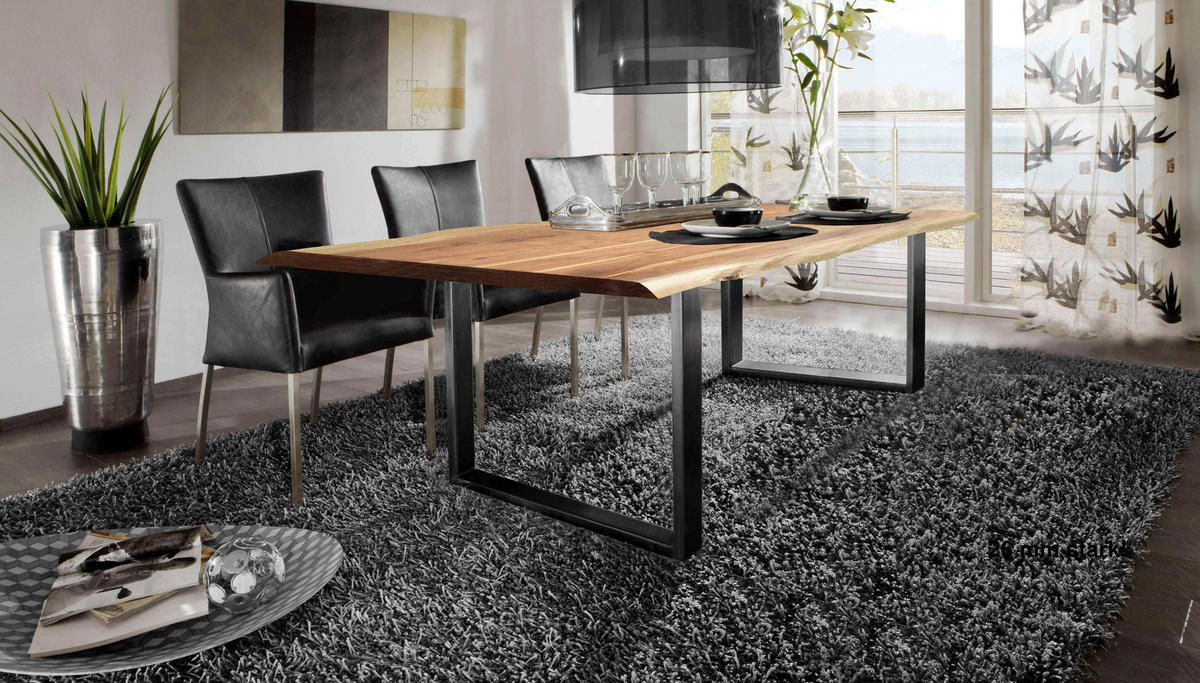 ESSTISCH 160/85/76 cm Echtholz  Holz, Metall rechteckig Naturfarben, Schwarz  - Schwarz/Naturfarben, MODERN, Holz/Metall (160/85/76cm) - MID.YOU