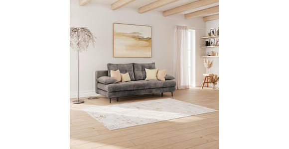 SCHLAFSOFA Chenille Graphitfarben Rückenkissen, Armlehnenkissen, Bettkasten, Schlaffunktion, Rücken echt  - Schwarz/Graphitfarben, KONVENTIONELL, Textil/Metall (203/94/96cm) - Carryhome