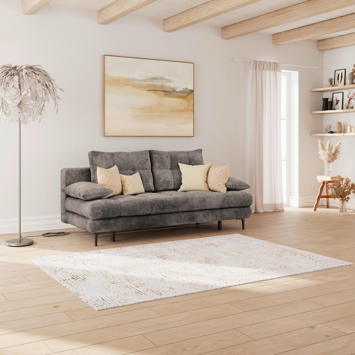 SCHLAFSOFA  mit Liegefunktion, Schlafen auf Sitzhöhe, Rücken echt Chenille Graphitfarben  - Schwarz/Graphitfarben, KONVENTIONELL, Textil/Metall (203/94/96cm) - Carryhome