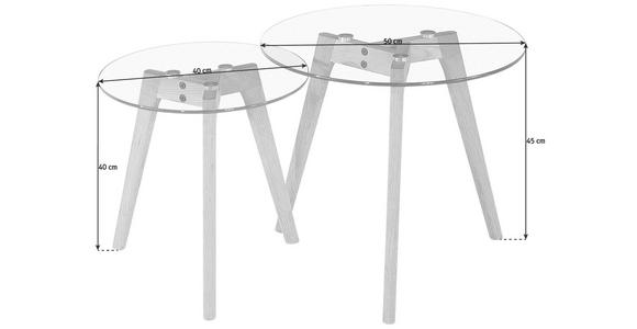 BEISTELLTISCHSET 50/50/45 cm Eiche massiv Klar, Eichefarben rund - Klar/Eichefarben, Design, Glas/Holz (50/50/45cm) - Carryhome