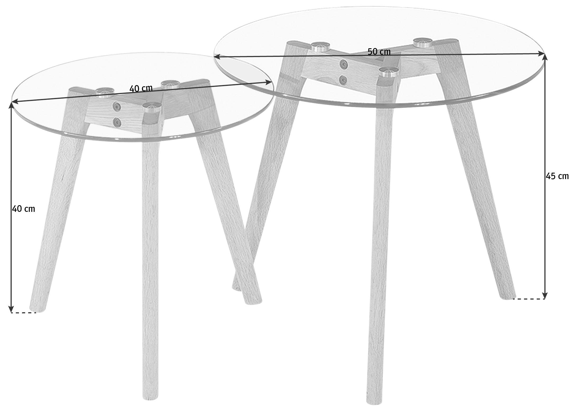 BEISTELLTISCHSET in Holz, Glas 50/50/45 cm  - Klar/Eichefarben, Design, Glas/Holz (50/50/45cm) - Carryhome